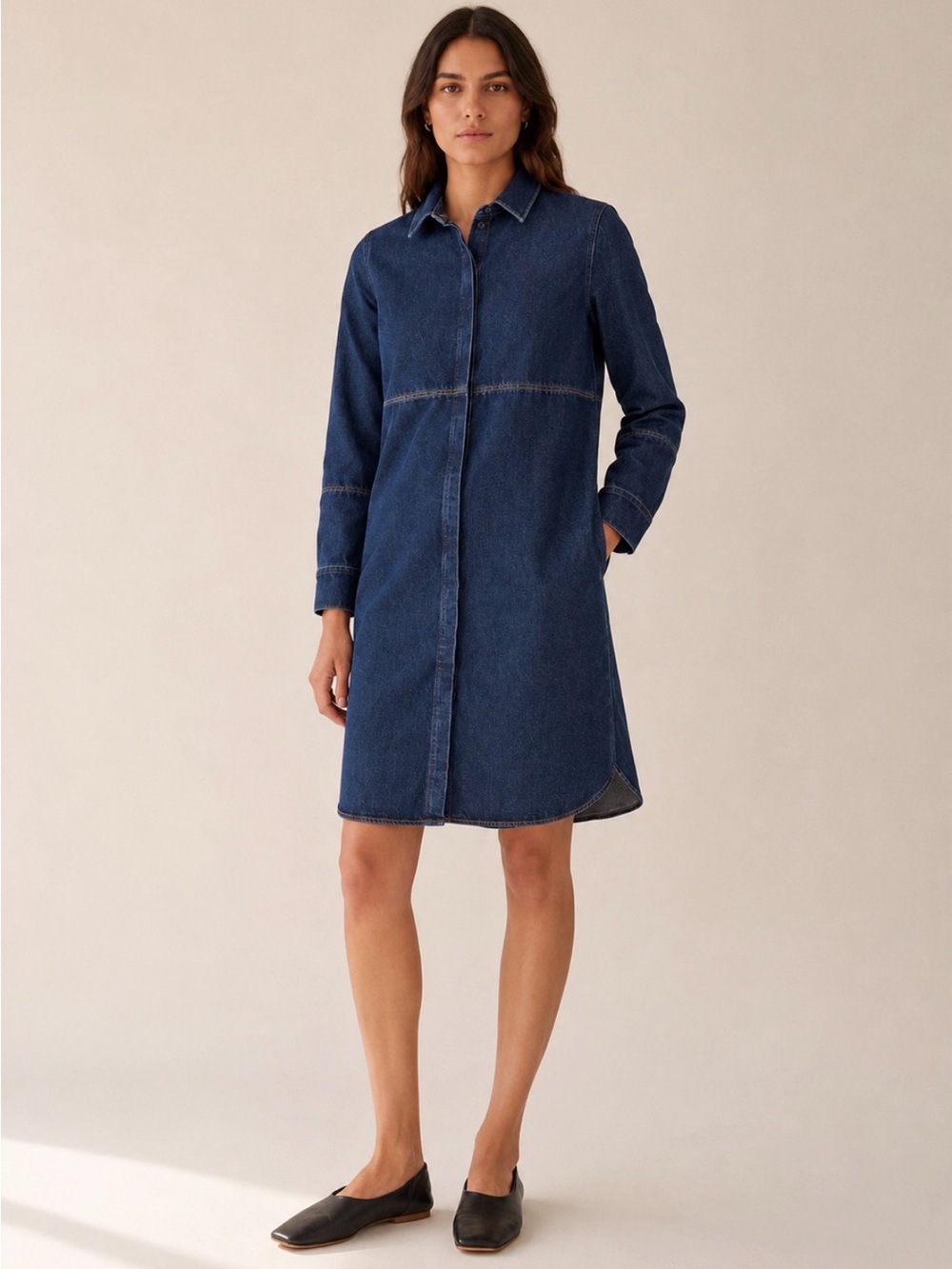 COS Topstitched Denim Shirt Dress  Cotton Blue Size 2 Small Scandinavian style